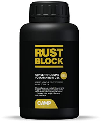 Camp Rust Block Convertisseur de Rouille avec Phoshatee - Convertisseur de rouille protecteur à action rapide, antirouille prêt à l'emploi pour surfaces en fer et acier, 500 ml
