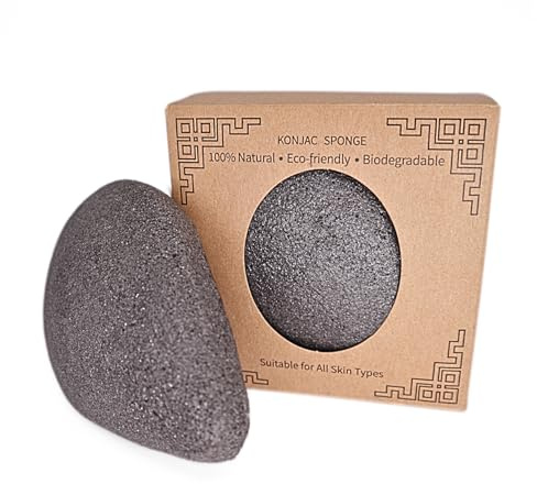Leirinik Spugna detergente organica in 100% Konjac – 1 pezzo nero – Forma a goccia – esfoliante delicato per viso e corpo – per pelli grasse, secche, miste e sensibili