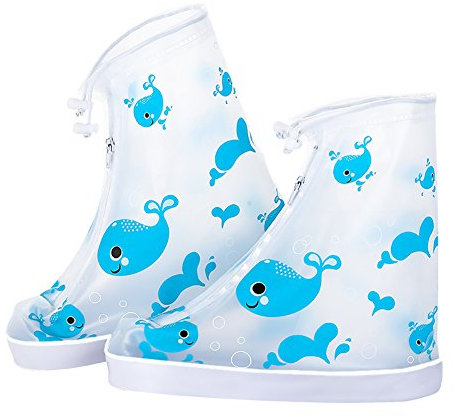 Lazeny Niño Cubrecalzado Impermeable, Reutilizable Cubiertas para La Lluvia Nieve Protectores de Zapato, Botas de Lluvia Cubierta del Zapato con Cremallera y Suela Antideslizante (M,Ballena Azul)