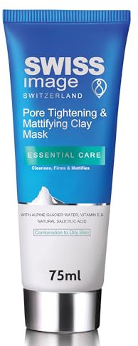 SwissImage Essential Care Porenstraffende und mattierende Tonmaske, 75 ml, reinigt, festigt und mattiert, peelt sanft und strafft die Poren, tägliches Peeling für Mischhaut bis fettige Haut