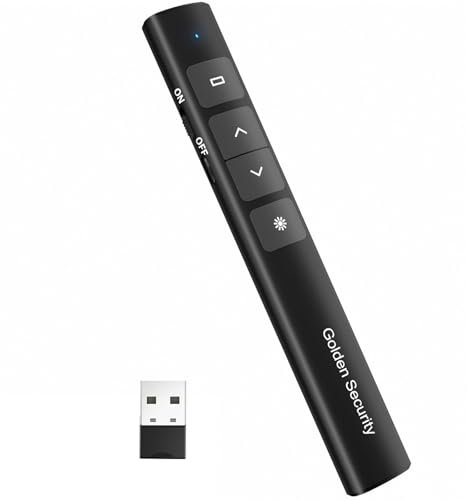 Golden Security Presenter, Powerpoint Fernbedienung 2.4 GHz Wireless Pointer für Präsentationen, Präsentationsfernbedienung Präsenter für Büro, Klassenzimmer