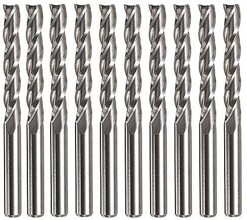 Bestgle 10pcs 1/8 Shank Tungsten Carbide Flat End Mill Cutter Spiral Upcut CNC Router Bit for MDF Acrylic Wood PVC, 3 Flutes, Flat End, 22mm Cutting Length, (3.175 x 22mm)