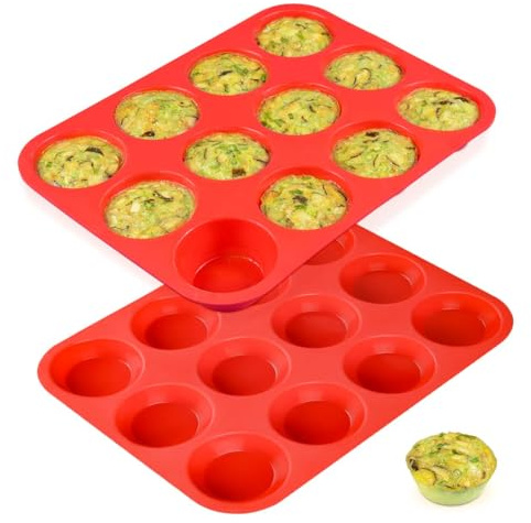 CAKETIME 12 Cups Silicone Muffin Pans for Baking - Regular Size Cupcake Pan Muffin Tin for Baking Nonstick Food Grade Silicone Molds