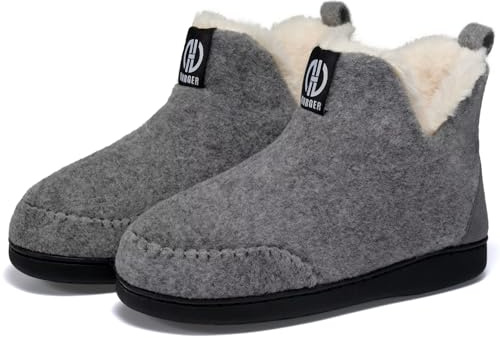 BUGUKI Fieltro Zapatillas de Casa Hombre Mujer Invierno Botas Casa Cálidas Peluche Forro Altas Pantuflas Botines Gris 36 37