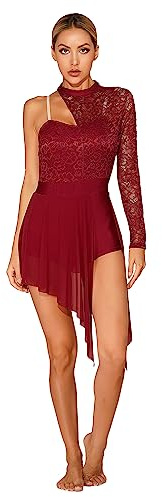 iiniim Dentelle Robe De Danse Lyrique Femme Robe Ballet Latine Moderne Patinage Asymétrique Justaucorps Costume Soirée Bal S-XL
