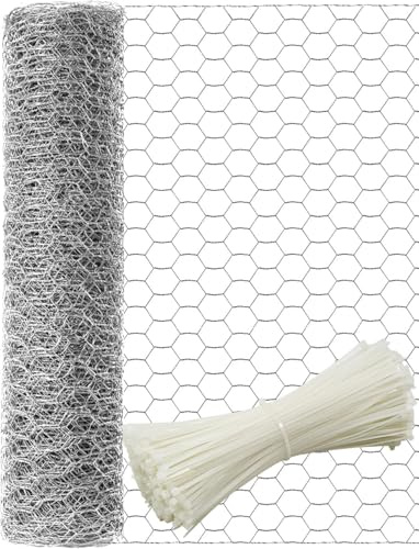 TOYPOPOR Chicken Wire 16in x 66ft(40cm x 20m), Outdoor Anti-Rust Hexagonal Galvanized Chicken Wire Mesh Fencing to Protect Gardening Plants Vegetables Flowers Fruits from Dogs Rabbits Squirrels, 16ft