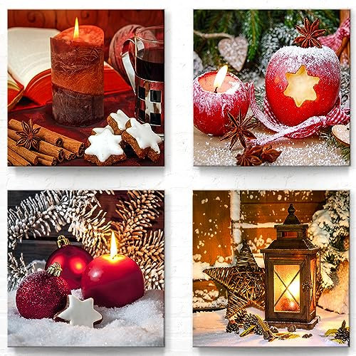 Weihnachten Deko Bilder für Wohnung und Büro als Leinwandbilder im 4er Set B - 40x40cm je Wandbild. Das Bilder-Set mit Bildern von modernen Motiven wird aufhängefertig an Sie versandt