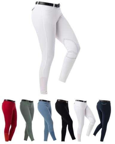RIDING WORLD - Reithose für Mädchen & Jungen Alexandrie | Reiterhose mit Kniebesatz aus Stoff | mit Eingrifftaschen vorn | Reitleggings in Weiß | Kinder Reitbekleidung in Größe 164