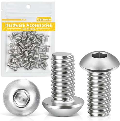 Caianwin Lot de 50 vis à tête bombée M6 x 10 mm à six pans creux en acier inoxydable 304 pour l'installation de meubles, les domaines industriels
