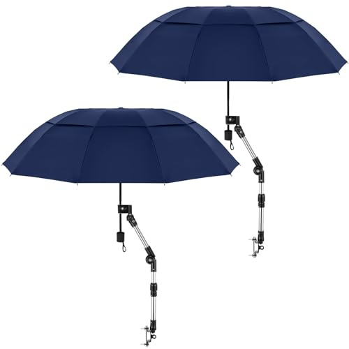 Clysee 2 Pack Large Double Canopy Sun Umbrella for Chairs with Square Tube Clamp Foldable Portable Beach Umbrella for Chair Golf Cart Patio Wheelchair Outdoor Camping Fishing(55 Inches,Blue)
