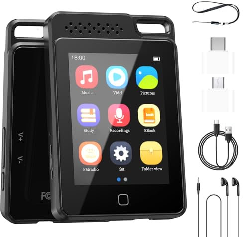 64GB MP3 Players, ETELIAR Music Player with Bluetooth, Built-in HD Speaker, FM Radio, Voice Recorder, E-Book,HiFi Sound,Touch Screen,Ideal for Sport, Earphones Included