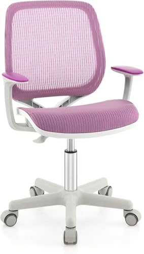 RELAX4LIFE Sedia Girevole per Bambini, Altezza Regolabile, Schienale e Braccioli, Ruote con Freni, Sedile a Rete per Bambini 3-10 Anni, Ideale per Cameretta e Studio (Blue) (VIOLA)