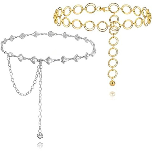 JSTHHTT Cinturón de Cadena con Diamantes de Imitación, Ajustable con Junta Torica para Jeans de Vestir