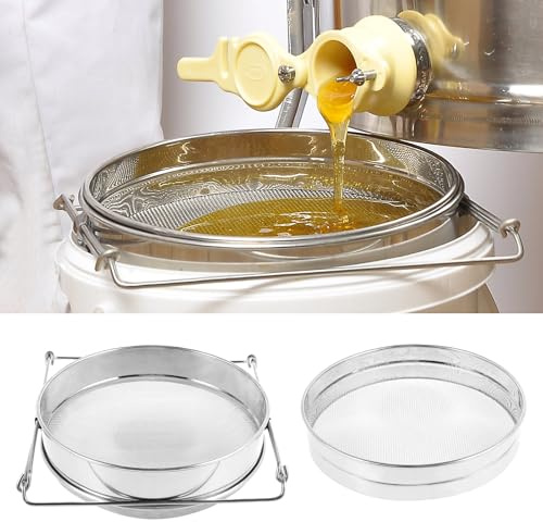 Sutowe Double Bee Sieve Honey Strainer with Extendable Arms Stainless Steel Honey Debris Mesh Strainer Double Mesh Filter for 5 Gallon Bucket Clean Honey