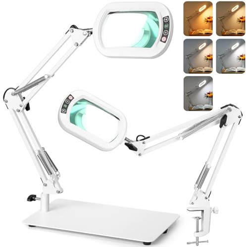 Veemagni 10 lenti di ingrandimento rettangolo con luce e supporto, lampada da scrivania e morsetto