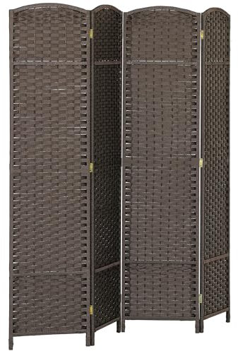 HOMCOM Biombo de 4 Paneles 160x170 cm Separador de Ambientes Plegable Biombo Separador de Ambientes para Salón Dormitorio Oficina Marrón