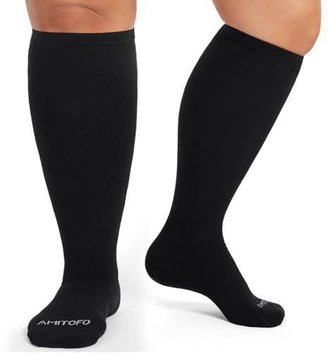 Calze Compressione Graduata per Donna e Uomo: Calzini Compressione in Bambù Taglie Forti 15-20mmHg Calze Elastiche Contenitive per Polpaccio Spessi per Corsa Gravidanza e Vene Varicose 1 Paio 5XL Nero