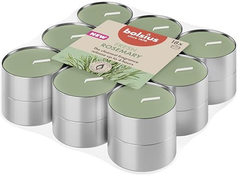 Bolsius - Rosmarino - Tealight Profumati - Durata di Combustione di 4 Ore - Estratti Naturali - Contiene Cera Vegana - Senza Olio di Palma