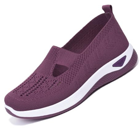 GYCF Mujer Zapatos sin Cordones,Mujer Ortopédicos Deportivos,Zapatillas de Verano de Gimnasia Paseo Slip On Transpirables Cómodas Malla Ligeras Plataforma Zapatos,Dark Purple,40EU