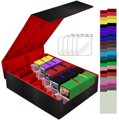 5 Row Trading Card Storage Box, Large Deck Box Holds 3800+ Card for Yugioh/MTG(Magic the Gathering)/TCG Commander Cards, PU Leather Magnetic Closure Card Deck Case, Organizer Box with 5 Stoppers