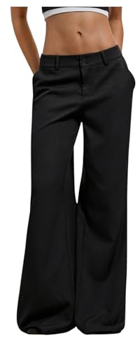 GORGLITTER Women's Dress Pants Low Rise Wide Leg Trousers Business Casual Work Dressy Low Waisted Straight Slacks Pants Black Medium