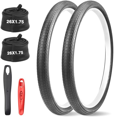 GRELiving 20/24/26 x 1,75 cykeldäckset, 2-pack mountain bike-däckersättningskit med AV35 mm inre slangventil och cykeldäckspakar, BMX-däck gummi MTB-däck för hårda vägar (26 x 1,75 set)