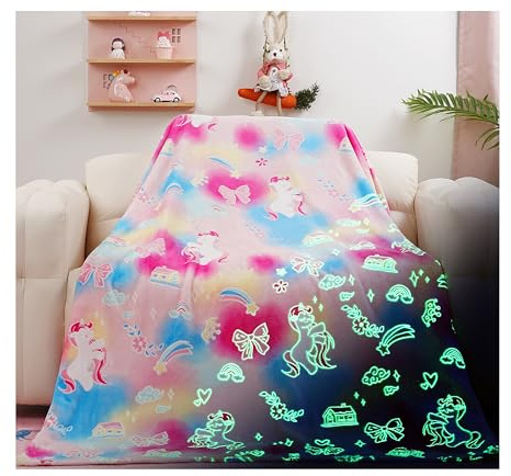 Liofeve Manta Luminosa Sofa para niños, Manta Que Brilla en la Oscuridad, luz Nocturna con, Regalo de cumpleaños, Infantil Sofa mullida de 127 x 152 cm