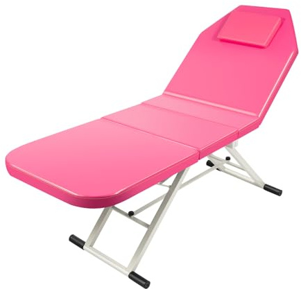 Areao Portable Massage Table, Foldable Massage Bed with with Pillow 3 Fold Facial Tattoo Salon Bed for Hospitals, Beauty Salons, Spas and Clinics (Pink)