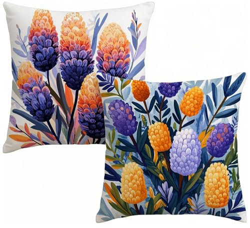 Cuscini da Esterno Set di 2 Viola Impermeabili Cuscini per Divano 35x35 cm, Pianta Copricuscini Velluto Quadrati Moderni Decorativi Cushion Covers per Soggiorno Balcone Divano Giardino Regalo X-9