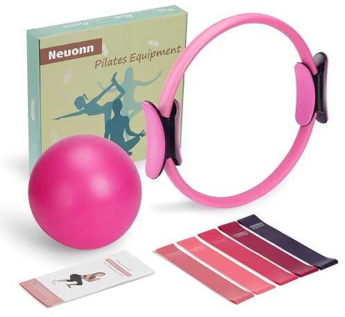 Neuonn Pilates Ring Set for Home Workout, Pilates Essentials Kit for Women, [12'' Fitness Circle, Pilates Balls, Resistance Bands] Starter Set for Yoga, Exercise, Toning and Flexibility