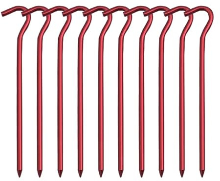 Tältspikar 10 st 18 cm aluminiumlegering tältspikar med krok trädgårdsinsatser markspikar för hängmatta camping vindrep markis baldakin (10 st röd)