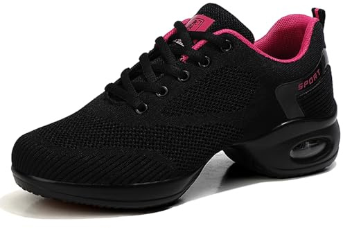 Hiuzylqx Dam Jazzdansskor Delad Sula Casual Mesh Snörning Skor Platå Latin Ballroom Sneakers Med Luftkudde,Black,38 EU