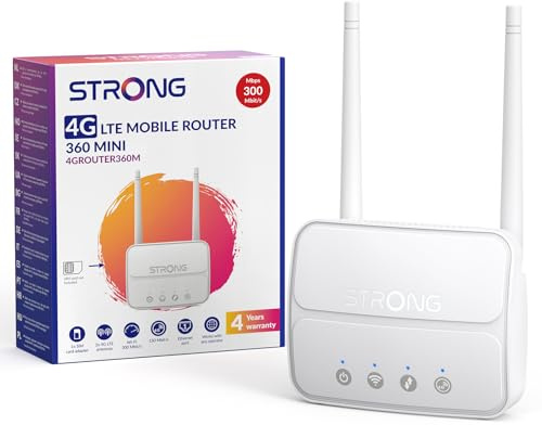 Strong Router WiFi N300 Mbps con SIM, Router 4G Cat4 LTE, Porta LAN 100 Mbps, Antenne Staccabili, Plug and Play, Supporta fino a 32 Dispositivi, USB 3.0, Rete Sicura (4GROUTER360M)