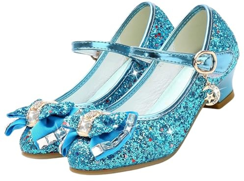 ZOUPREME Scarpe da Principessa per Bambina, Scarpe Costume con Tacco Basso, Scarpette Eleganti (A-Blue,28)