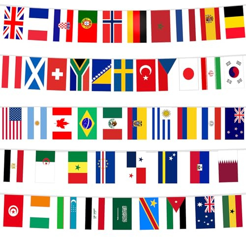AOMAIGAD Bandierine Coppa del Mondo di Calcio 2026, 22m Bandiere del calcio WM 2026, 48 Paesi Bandiere, Per la decorazione di giardino,bar,ristorante e feste (1 Pezzi(20 * 30cm))