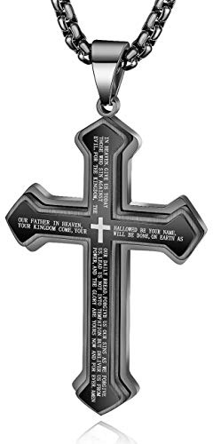 OLEVS Black Men's Cross Pendant Necklace Large Stainless Steel Cross Pendant Necklace for Men Best Friend Necklace