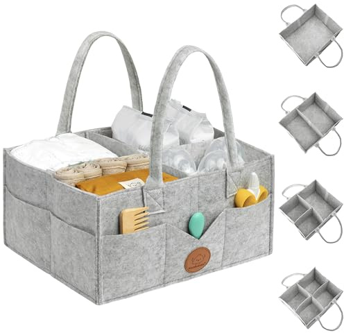 KeaBabies Baby Diaper Caddy Organizer with Handle - Portable Baby Car Organizers and Storage for Nursery, Changing Table, Large Shower Gift Basket for New Mom Gifts & Boy Girl Registry (Classic Gray)