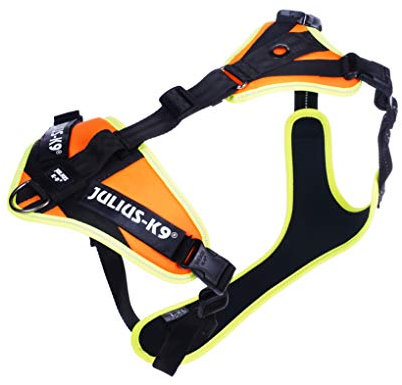 Julius-K9, 19MTR-FOR-L-XL-AMZ, Mantrailing & Outdoor Hundegeschirr, Größe: L-XL, UV orange mit neon Rand