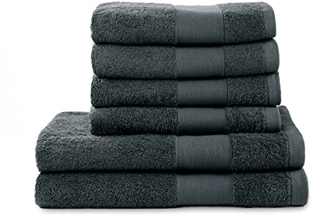 jilda-tex Handtuch Duschtuch Gästetuch Badematte Set Soft Cotton 100% Bio-Baumwolle GOTS (Anthrazit, 6er-Set Hand-/Duschtuch(4x50x100 cm + 2x70x140 cm))