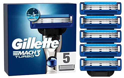 Gillette Mach3 Turbo Rasierklingen für Rasierer, 5 Ersatzklingen für Nassrasierer Herren mit 3-fach Klinge