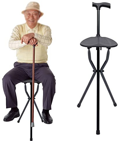 Folding Walking Stick With Seat,Max.113Kg For Elderly Walking In The Park, Fishing Leisure, Foldable Tripod