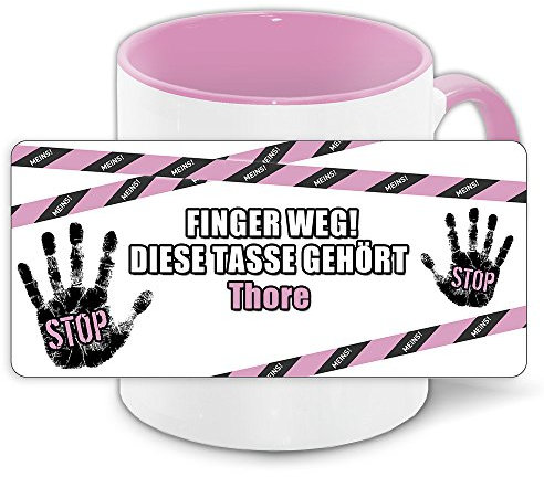 Büro-Tasse mit Namen Thore und schönem Motiv Finger weg, diese Tasse gehört .., Farbe: rosa
