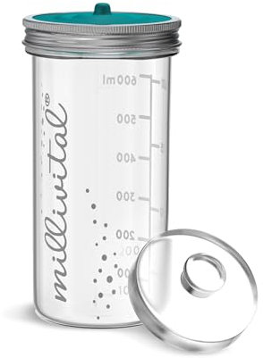 Millivital Tarro de fermentación – Juego completo – 700 ml/24 oz – con peso de vidrio, membrana de silicona con válvula de ventilación, anillo de acero inoxidable