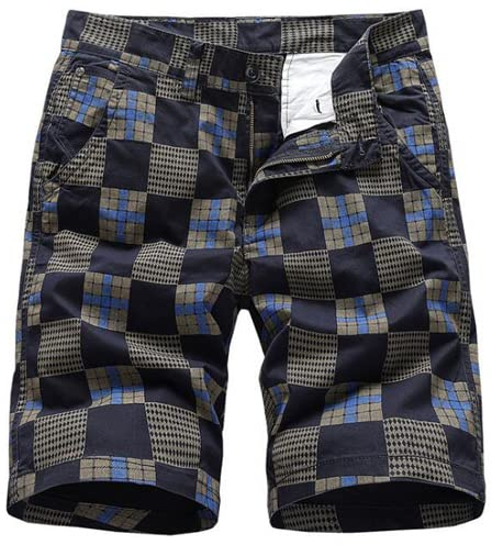 Alloaone Herr shorts Bermuda Masculina herr rak pläd dragkedja byxor ridbyxor Tactica shorts, 2829 Mörkblå, 38W