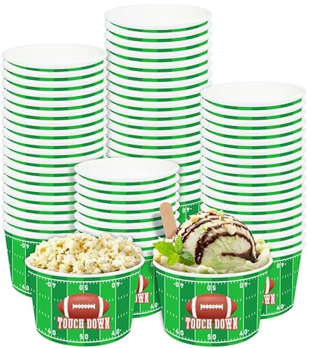 FVEOCR 50 Pieces Football Snack Bowls Football Serving Bowl Game Day Football Bowls Party Supplies Disposable Serving Bowls Football Paper Bucket for Football Theme Dinners Sports Event Party Dinners