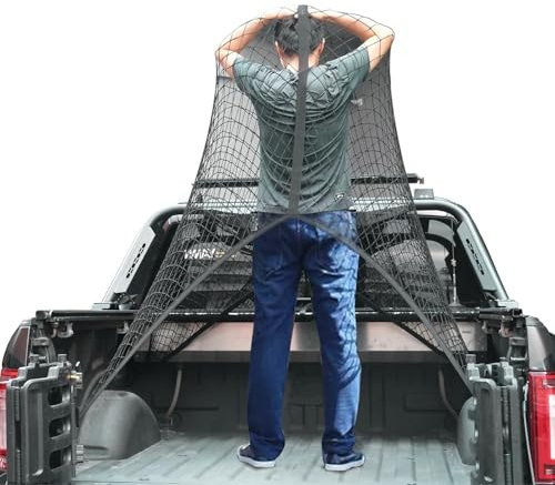 APKOL Hochelastisches Gepäcknetz, LKW-Bett-Organizer, 1.2x1.2m dehnbar bis 2.1x2.1m mgeeignet für tägliche leichte Lasten von LKWs, mit 6 Metallhaken für LKW Auto Wohnmobil(Einlagig)