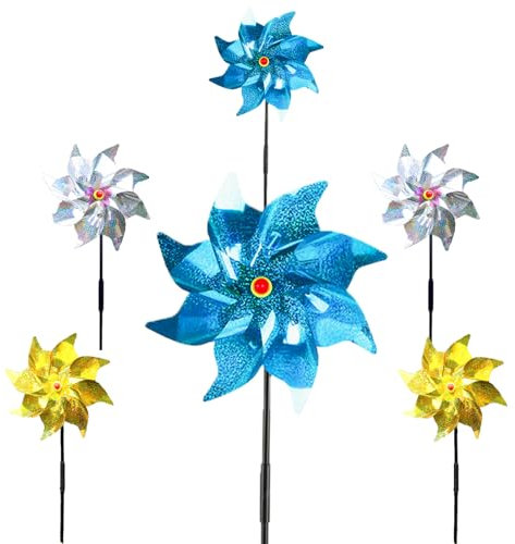 dellyy 6 Pcs Molinillo de Viento Ahuyenta Pajaros, Molino de Viento，Molino de Viento para Jardín, Molino de Viento Reflectante para Jardín, Jardín, Patio, Balcón, Decoración (6 monocromos)