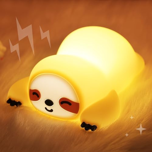 Okayera Sloth Night Light, Cute Squishy Lamp for Bedroom, Silicone Animal Dimmable & Timer Rechargeable Nightlight for Girls Boys Kids, Home Decor Christmas Birthday Gifts