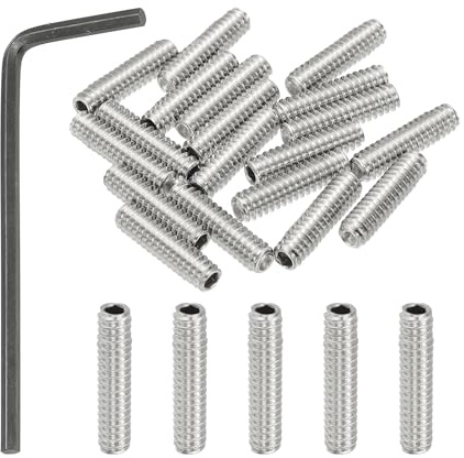 PATIKIL 20 stycken 304 rostfritt stål gängskruvar #10–24 x 3/4 tum, UNC grovgängad insexkant gängstift set med skruvmejsel för dörrhandtagshållare möbler lampor vattenkran reparation