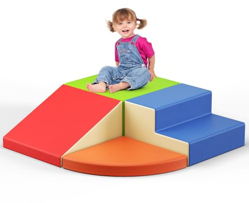 Set di 8 blocchi da arrampicata in schiuma morbida, blocchi di sicurezza per bambini, antiscivolo, impermeabile, facile da pulire, in poliuretano (set di 4 pezzi, multicolore)